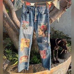 OOAK upcycled patched frida Kahlo Levi’s flower 501 jeans